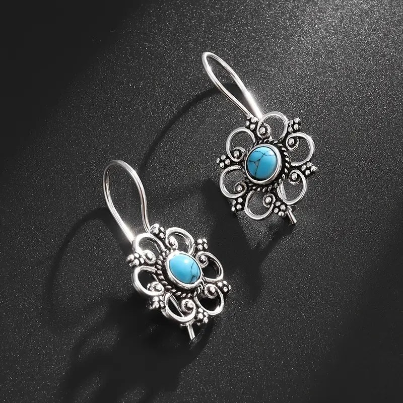 Women's Fashion Inlaid Turquoise Flower Earrings