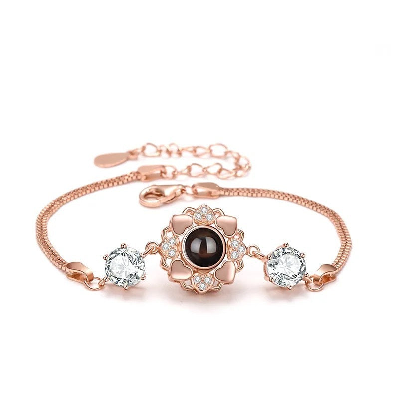 925 Silver Sunflower Projection Bracelet For Women