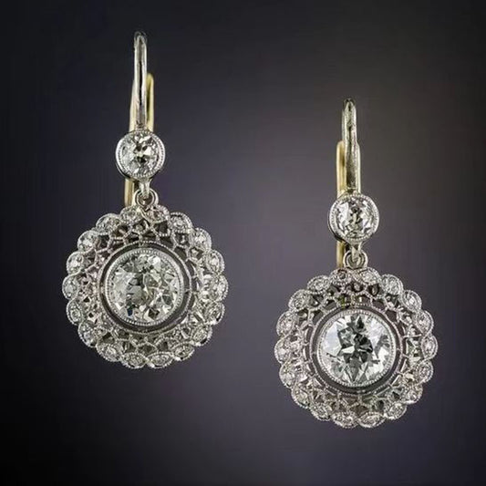 Female Geometric Circular Zircon Earrings